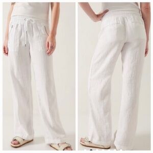 Athleta Cabo Linen Wide Leg Pants White Sz 18 Women's Beach Summer Elastic Waist